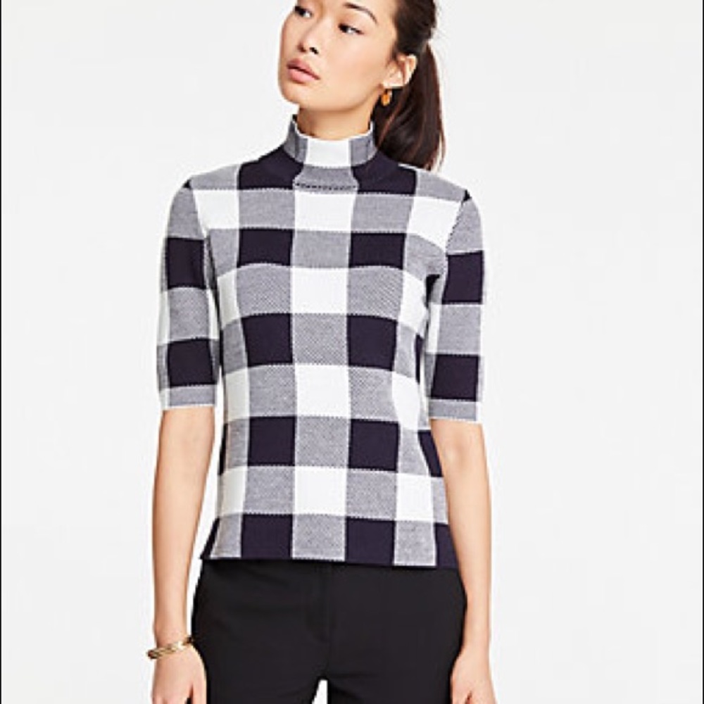 Ann Taylor plaid mock neck sweater